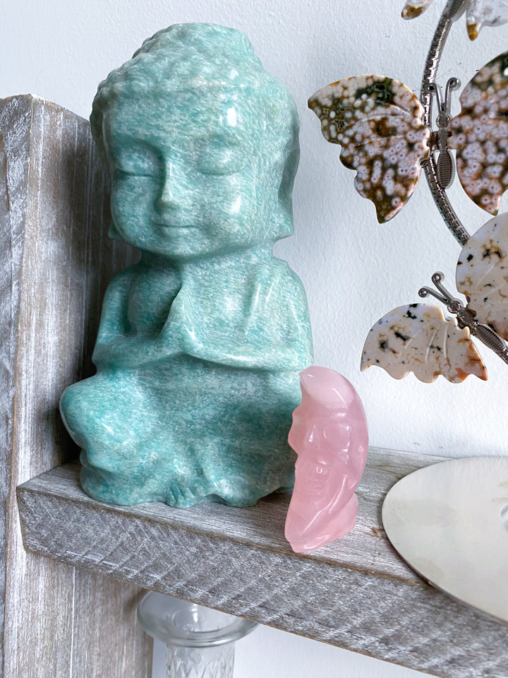 Man on the Moon Rose Quartz Carving