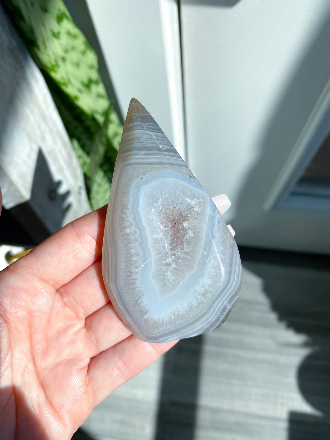 Flame Shape Druzy Grey Agate Geode #1
