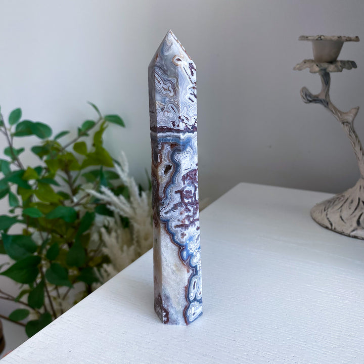 Mexican Crazy Lace Agate Tower 6" w/ Drusy Window 