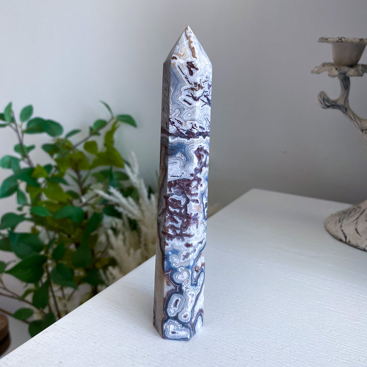 Mexican Crazy Lace Agate Tower 6" w/ Drusy Window 