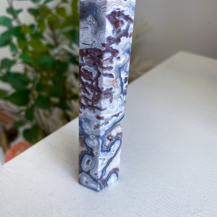 Mexican Crazy Lace Agate Tower 6" w/ Drusy Window 