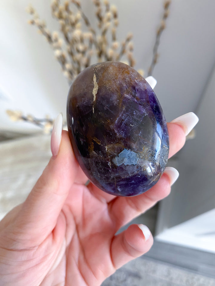 Amethyst Palm Stone - Get exact item - Protection - Energy Cleanse - Creativity - Crown, Third Eye Chakra