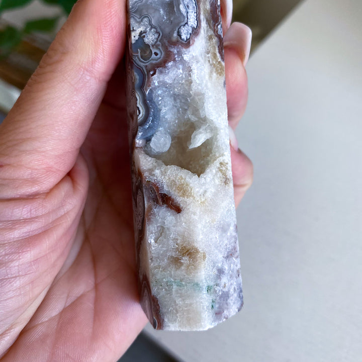Mexican Crazy Lace Agate Tower 6" w/ Drusy Window 