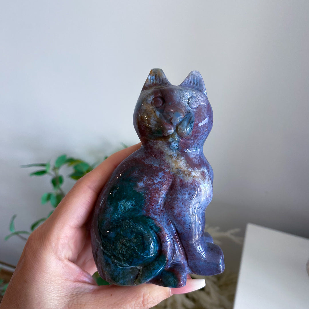 Ocean Jasper Cat Carving 1 lb 