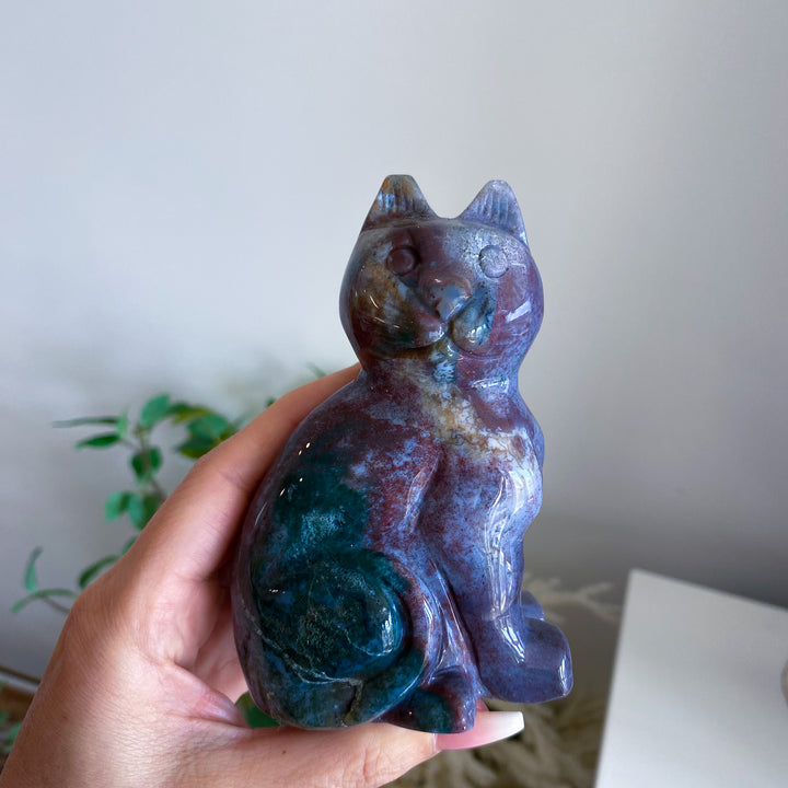 Ocean Jasper Cat Carving 1 lb 