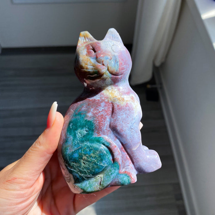 Ocean Jasper Cat Carving 1 lb 