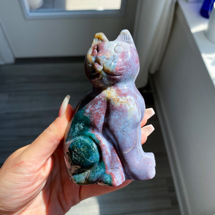 Ocean Jasper Cat Carving 1 lb 