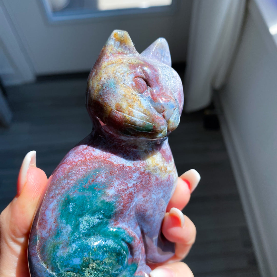 Ocean Jasper Cat Carving 1 lb 