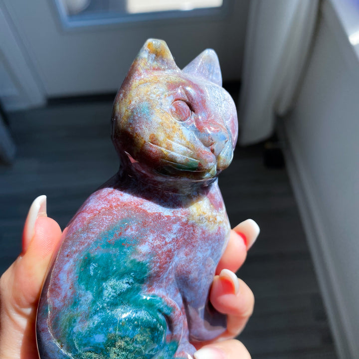 Ocean Jasper Cat Carving 1 lb 