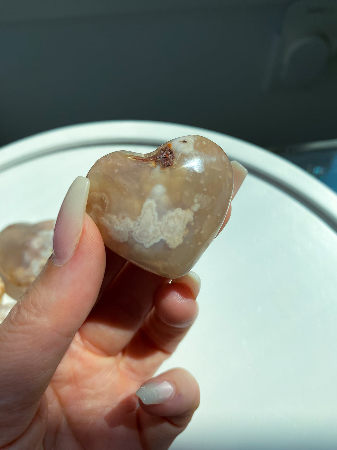 SET: Four Flower Agate Heart Carvings