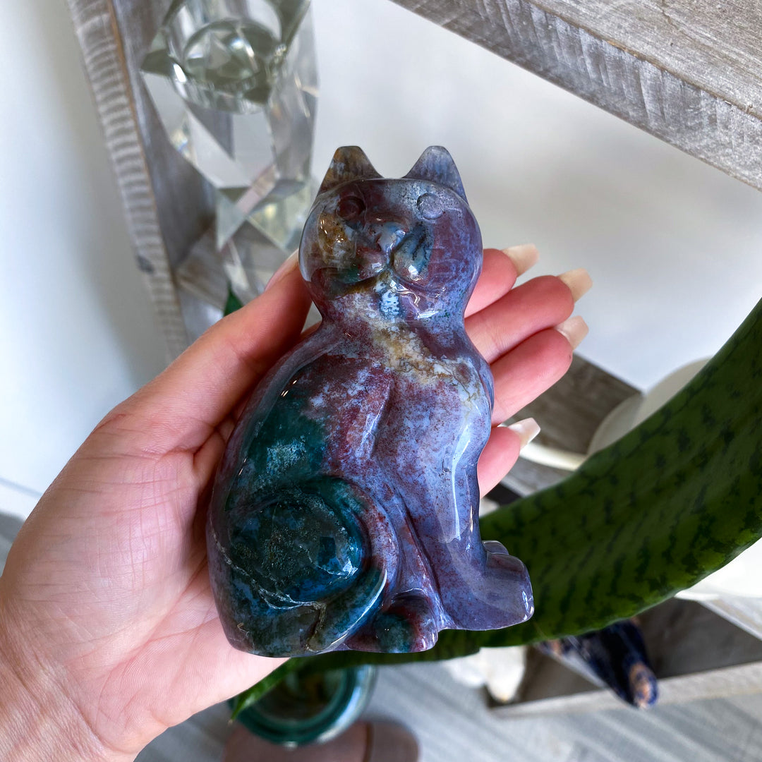 Ocean Jasper Cat Carving 1 lb 