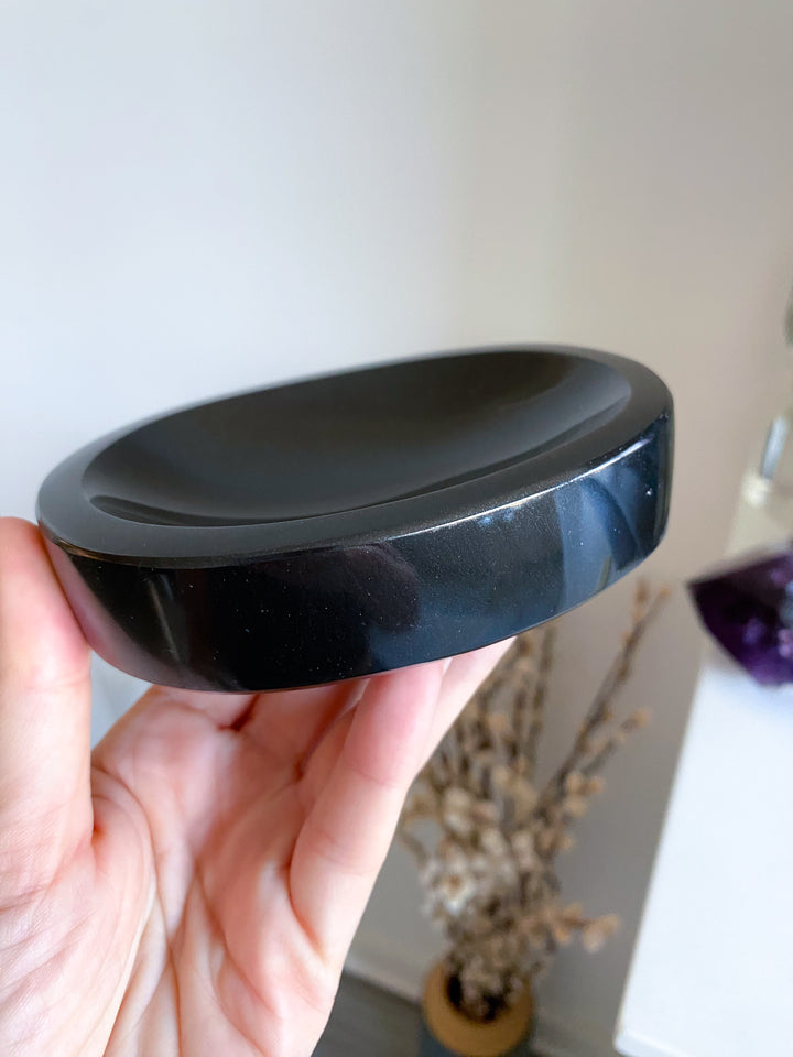 Shiny Black Jade Dish 4.5" x 3"