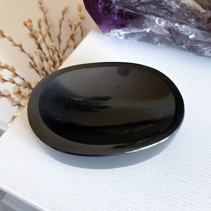 Shiny Black Jade Dish 4.5" x 3"