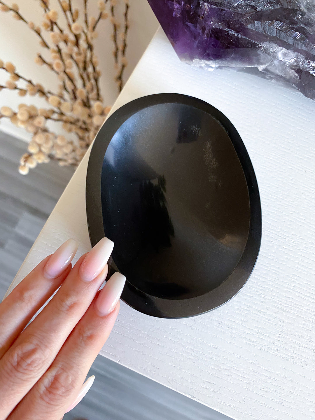 Shiny Black Jade Dish 4.5" x 3"