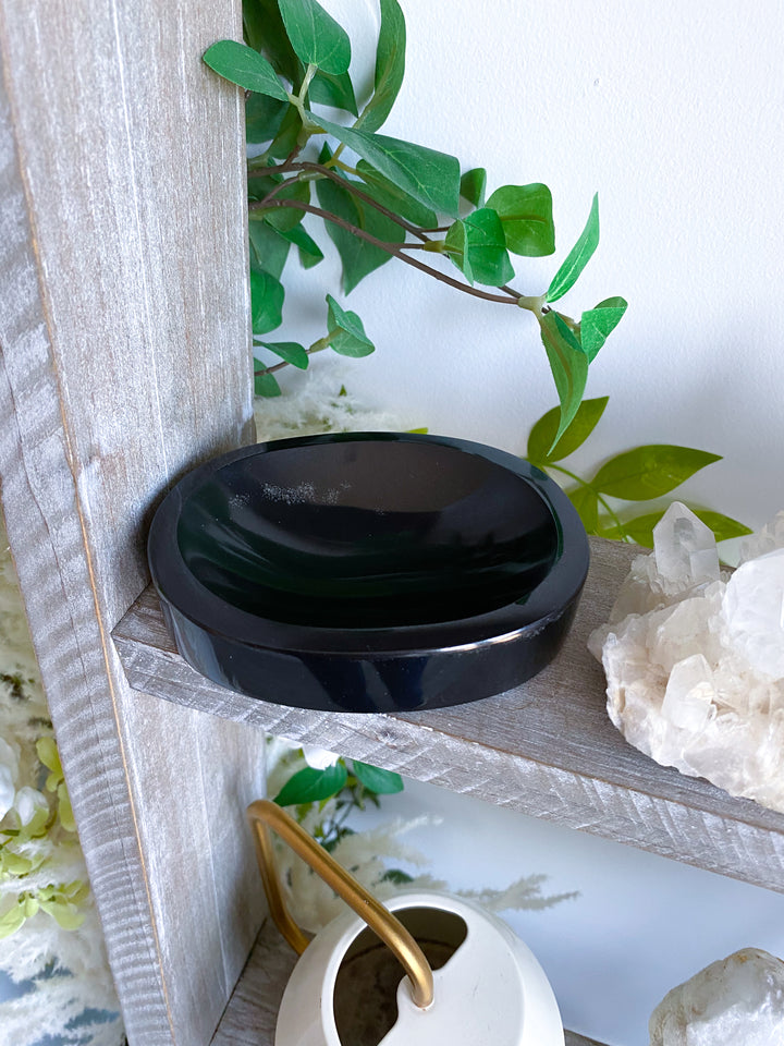 Shiny Black Jade Dish 4.5" x 3"