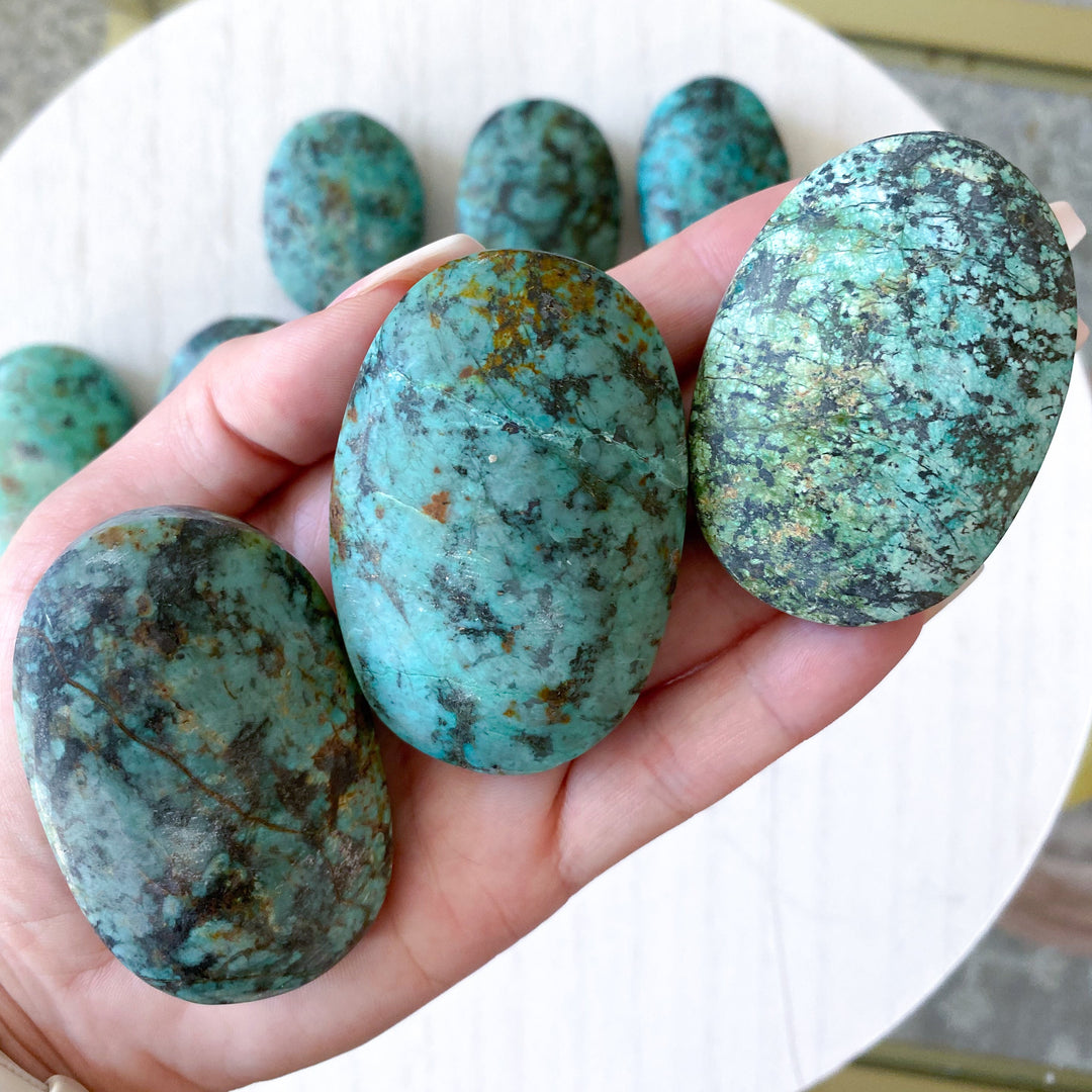 Small African Turquoise Palm Stone - Aligns all the Chakras