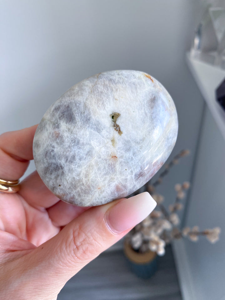 Blue Flash Moonstone with Sunstone Palm Stone #3