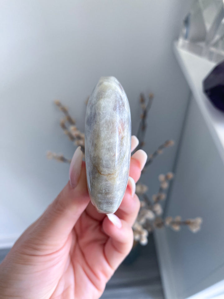 Blue Flash Moonstone with Sunstone Palm Stone #3