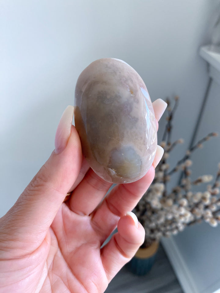 Light Pink and Green Flower Agate Palm Stone