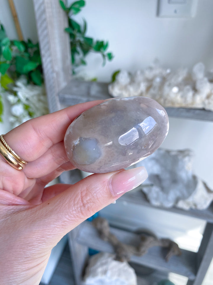Light Pink and Green Flower Agate Palm Stone