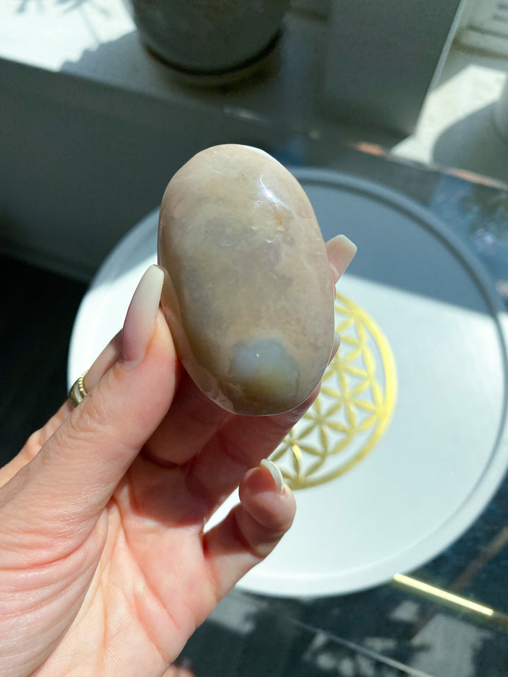 Light Pink and Green Flower Agate Palm Stone