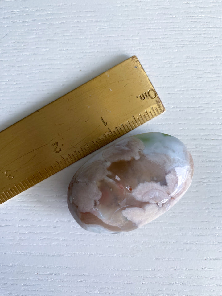 Light Pink and Green Flower Agate Palm Stone