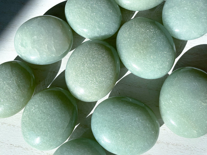 ABUNDANCE: Mica-Rich Light Green Aventurine Palm Stone