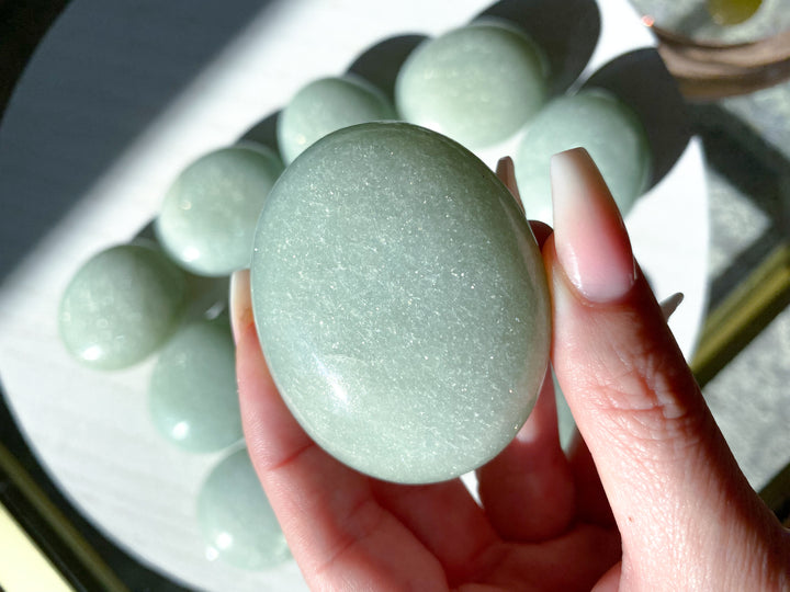 ABUNDANCE: Mica-Rich Light Green Aventurine Palm Stone