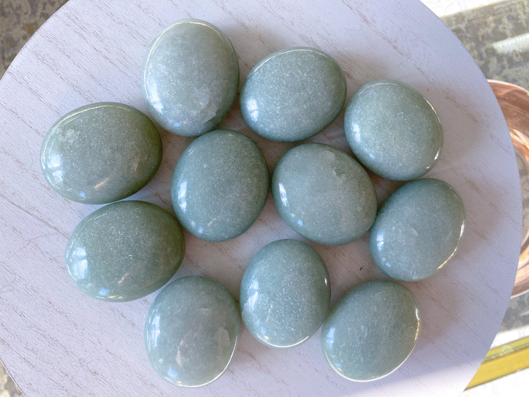 ABUNDANCE: Mica-Rich Light Green Aventurine Palm Stone