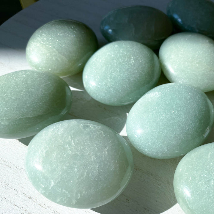 ABUNDANCE: Mica-Rich Light Green Aventurine Palm Stone