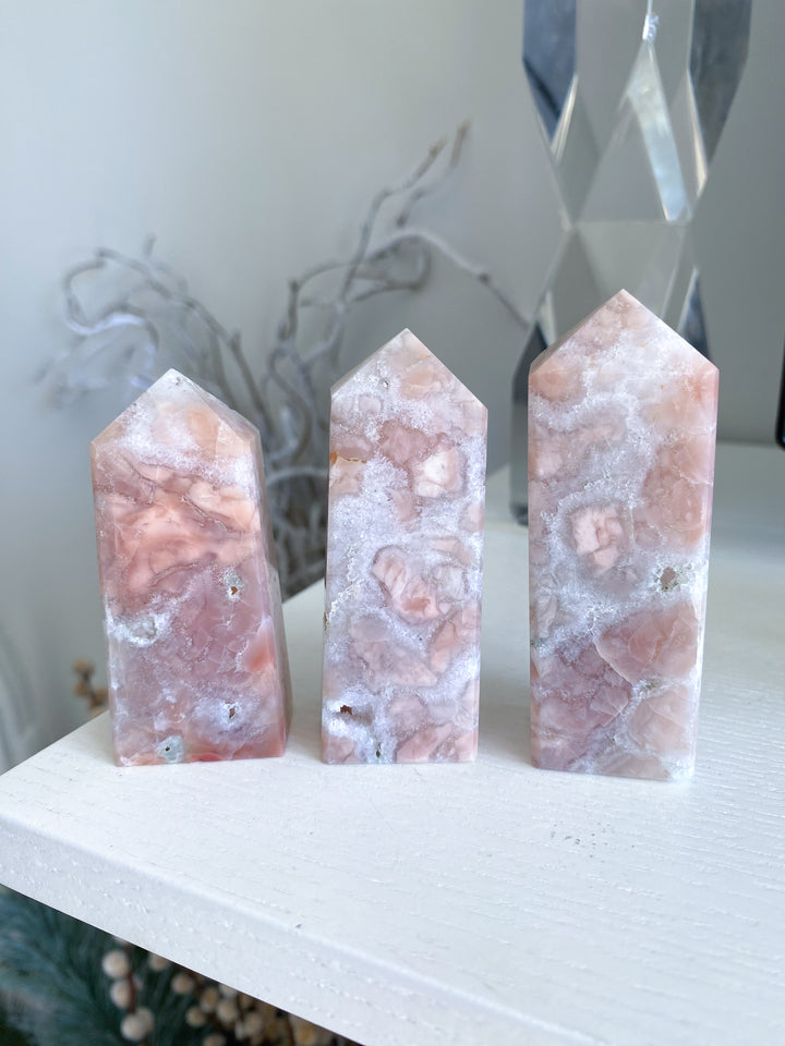Quartzy Pretty Pink Flower Agate Tower