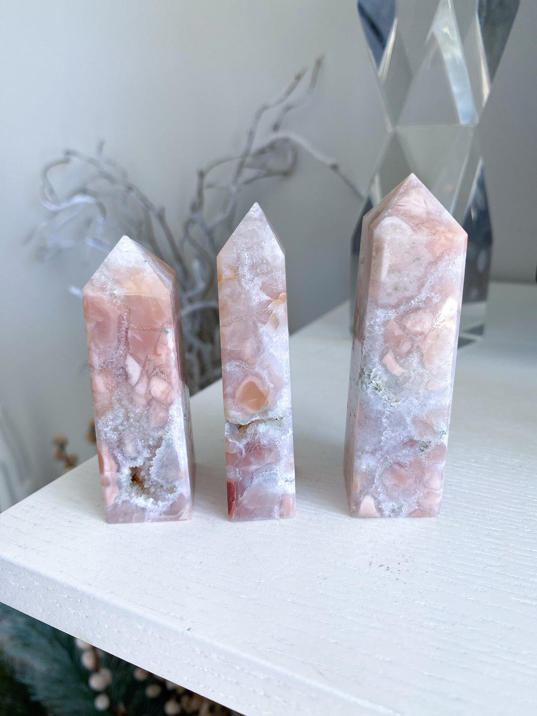 Quartzy Pretty Pink Flower Agate Tower