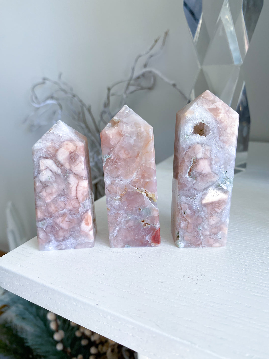 Quartzy Pretty Pink Flower Agate Tower