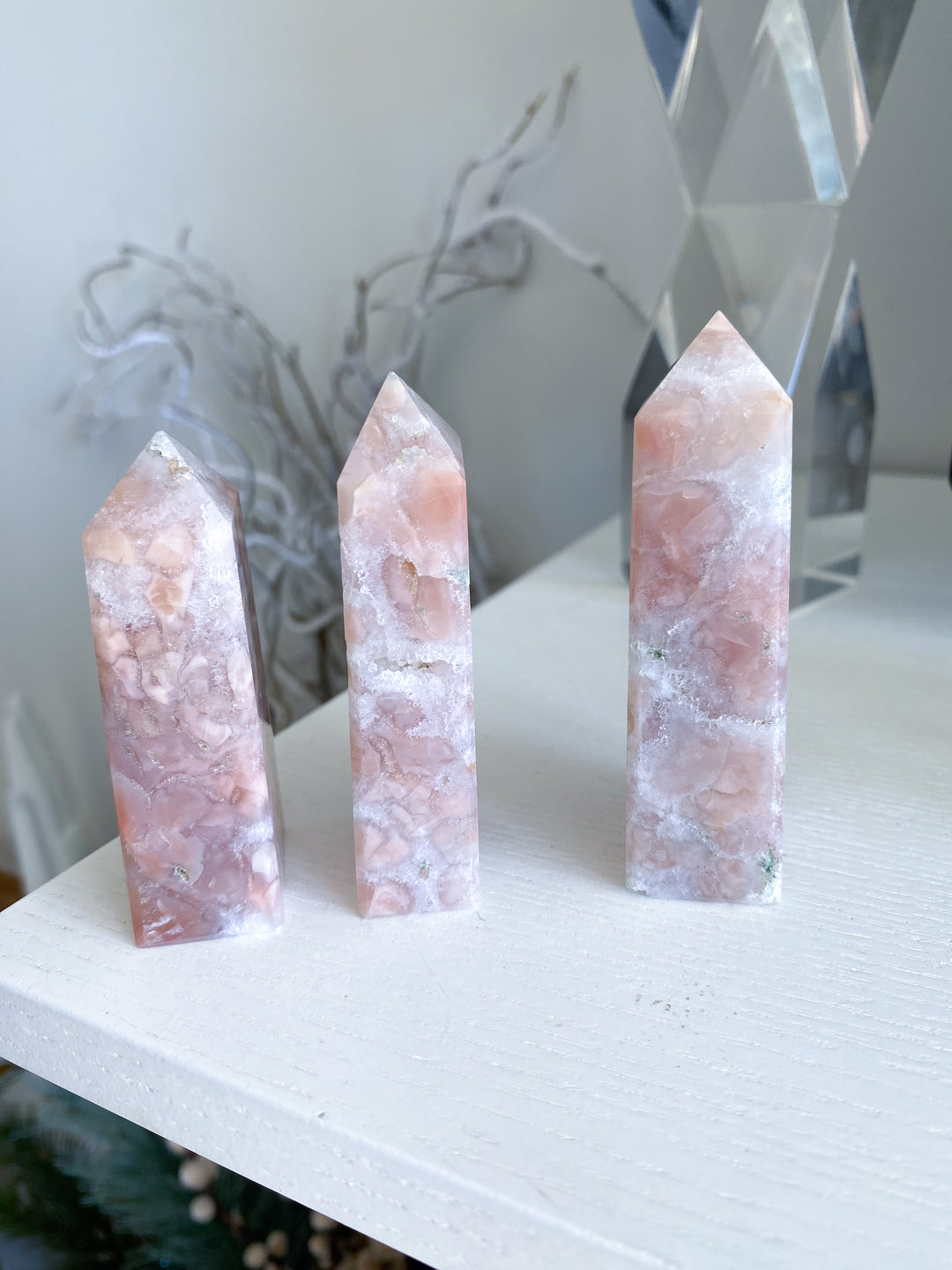 Quartzy Pretty Pink Flower Agate Tower