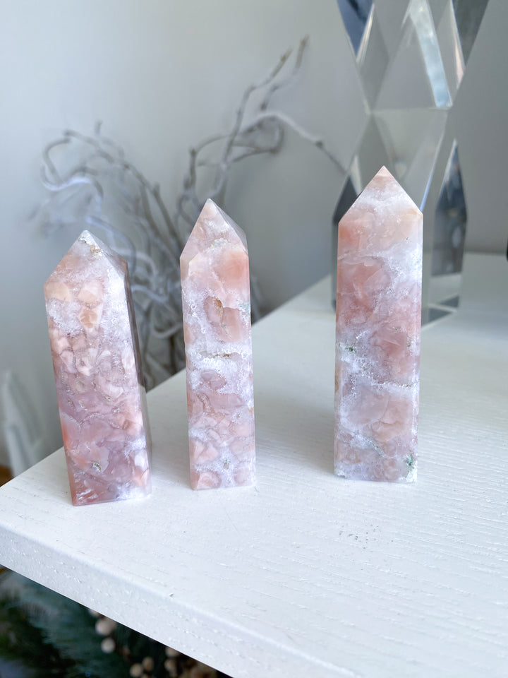 Quartzy Pretty Pink Flower Agate Tower