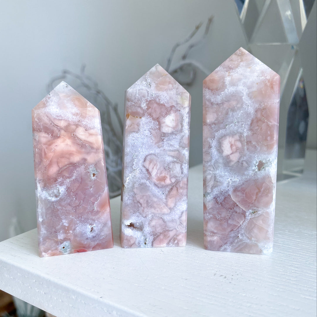 Quartzy Pretty Pink Flower Agate Tower