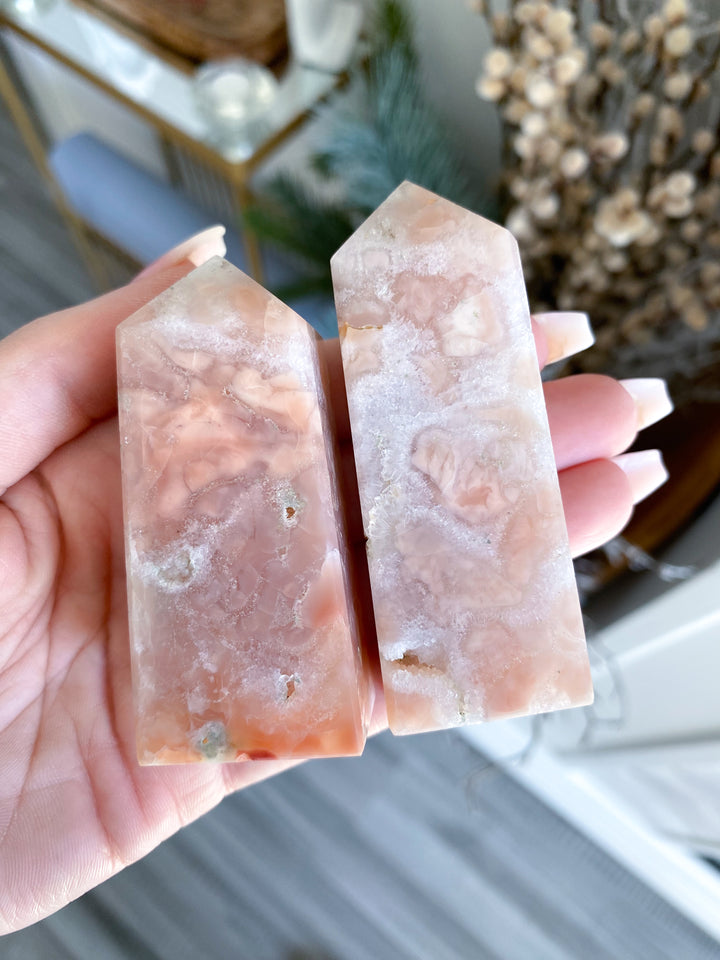 Quartzy Pretty Pink Flower Agate Tower