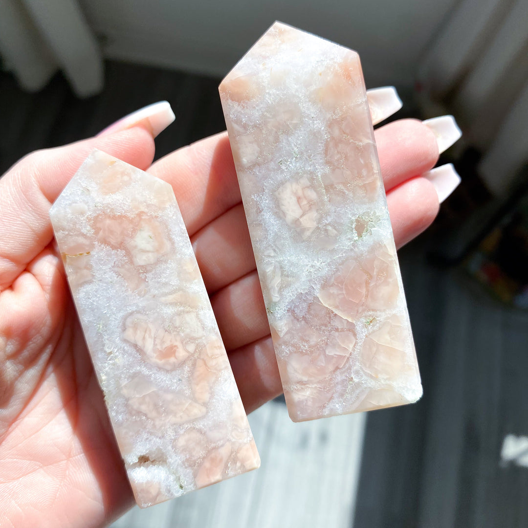 Quartzy Pretty Pink Flower Agate Tower