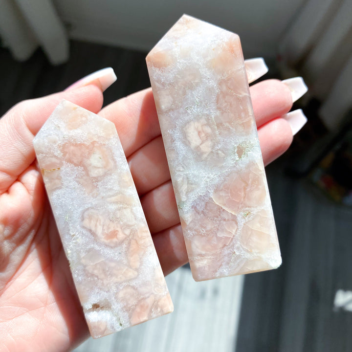 Quartzy Pretty Pink Flower Agate Tower