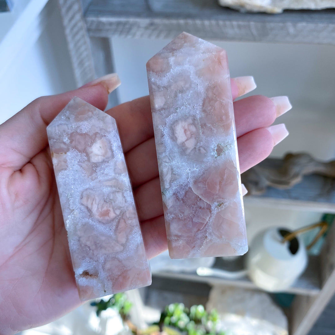 Quartzy Pretty Pink Flower Agate Tower