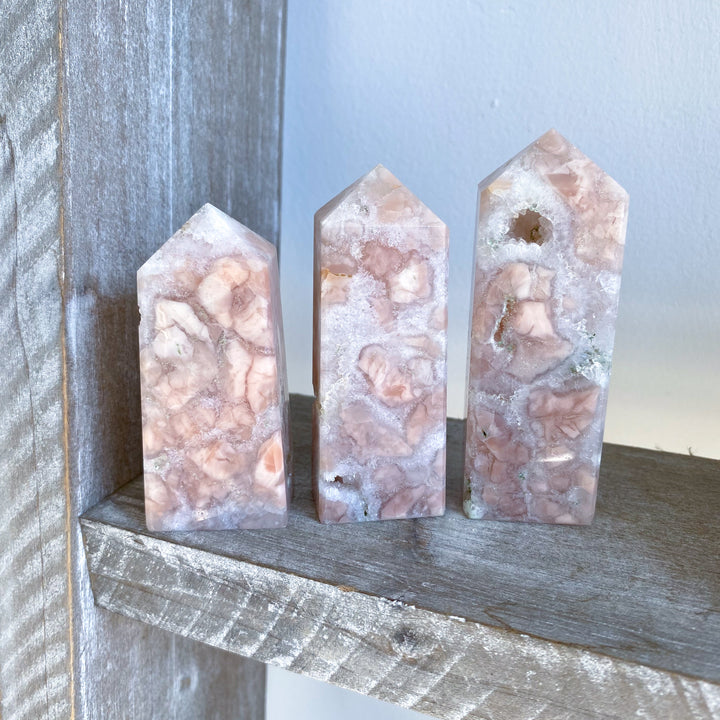Quartzy Pretty Pink Flower Agate Tower