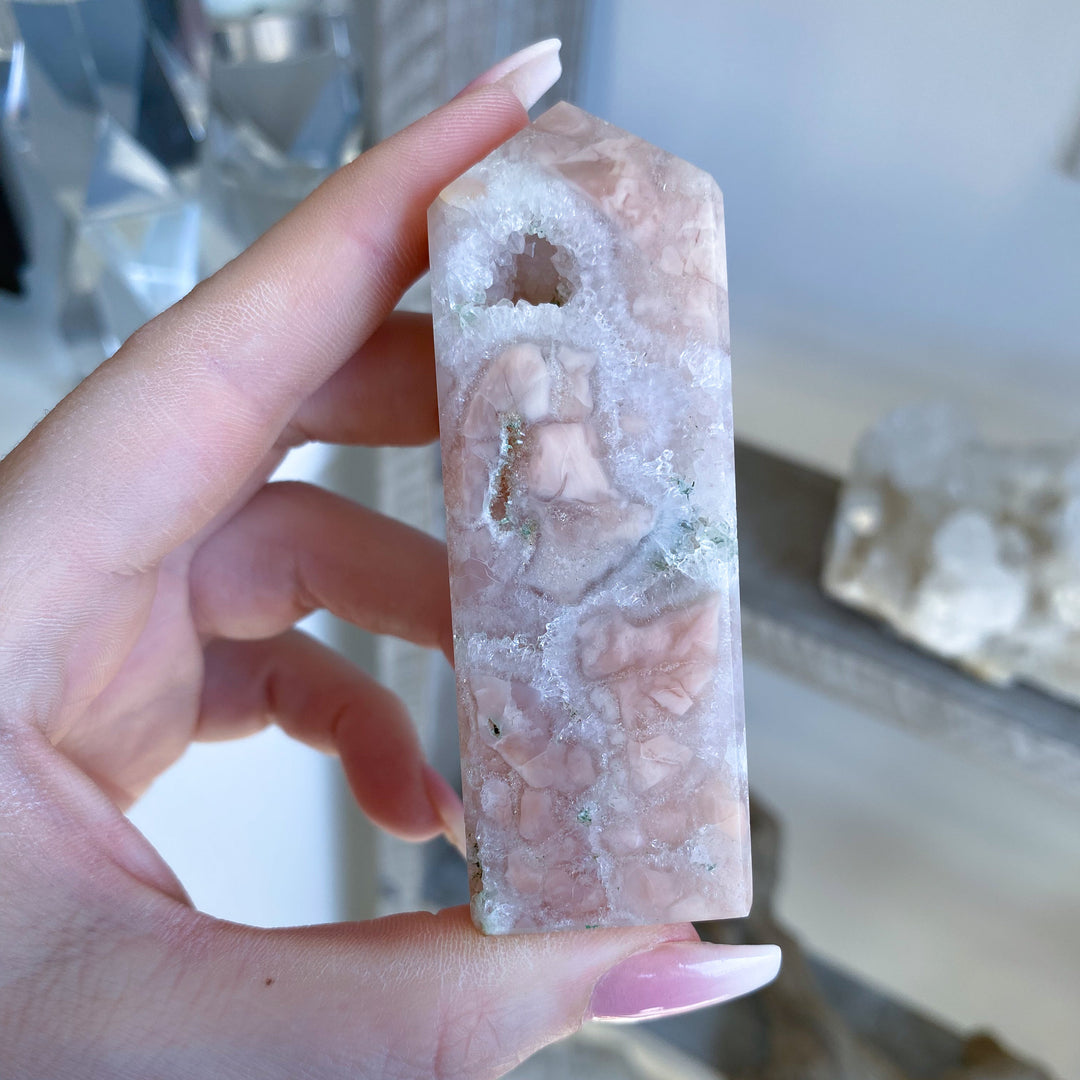 Quartzy Pretty Pink Flower Agate Tower