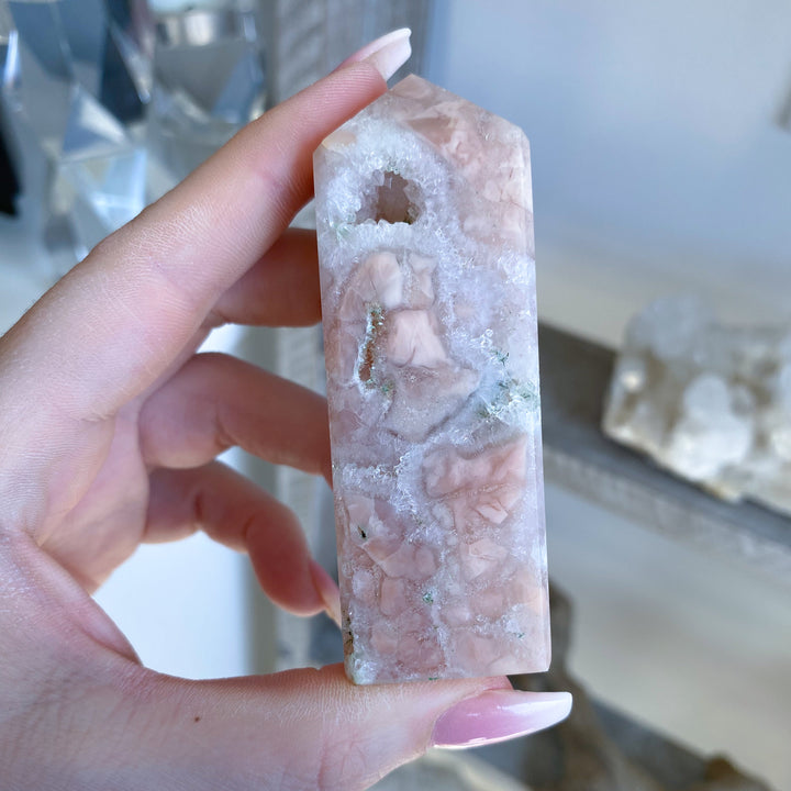 Quartzy Pretty Pink Flower Agate Tower