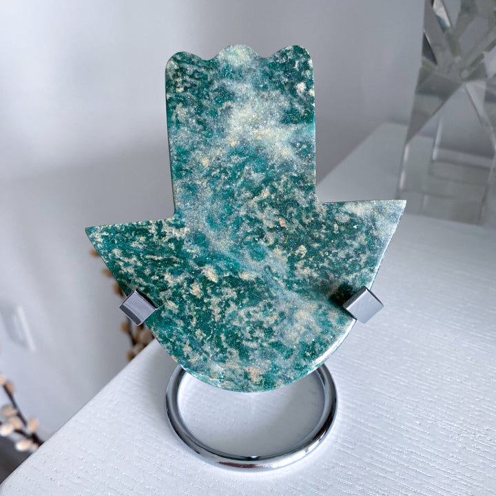 Green Aventurine Hamsa Carving with Stand