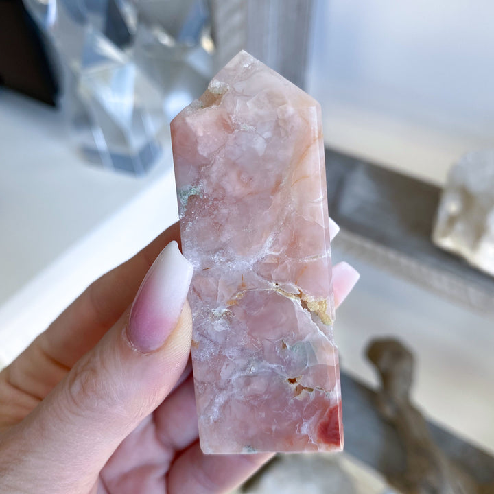 Quartzy Pretty Pink Flower Agate Tower