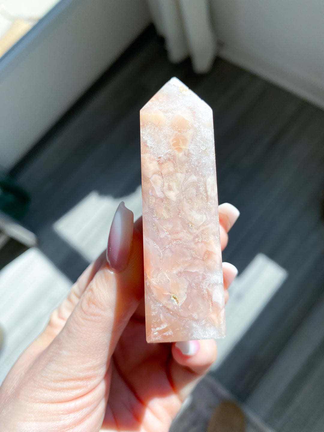 Quartzy Pretty Pink Flower Agate Tower