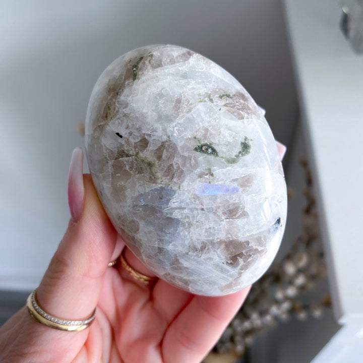 Rainbow Moonstone Palm Stone w/ Inclusion
