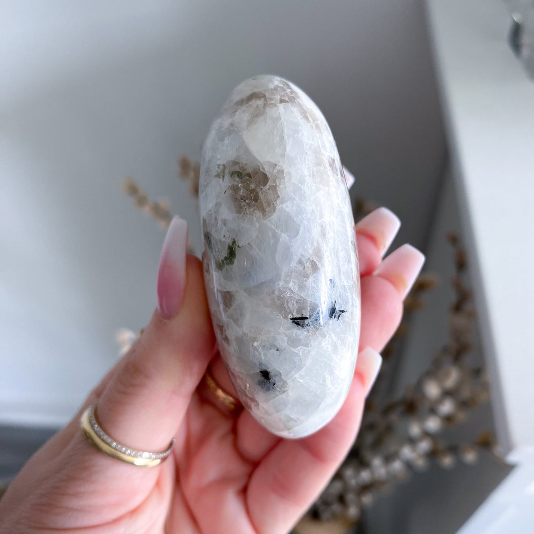 Rainbow Moonstone Palm Stone w/ Inclusion