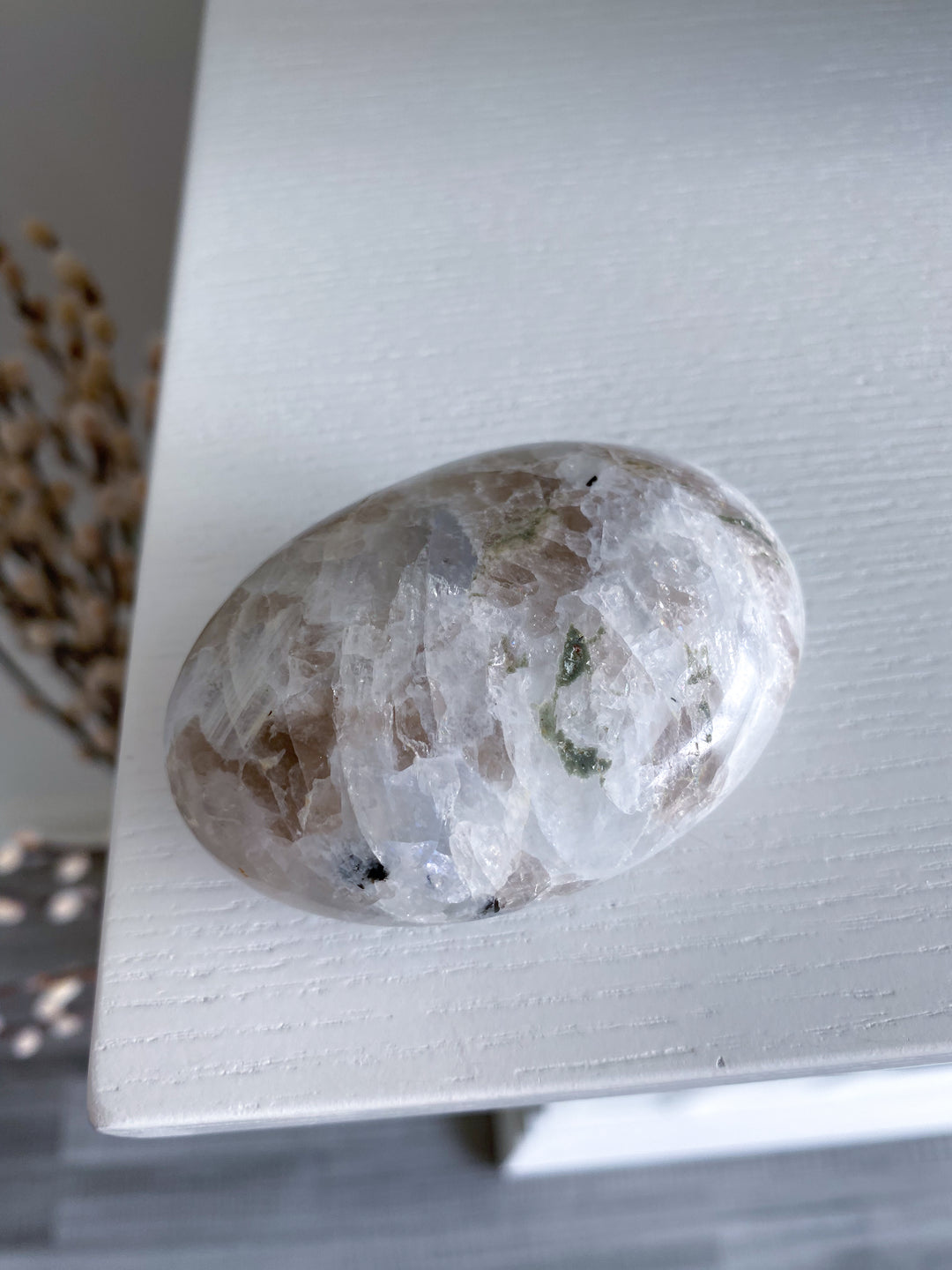 Rainbow Moonstone Palm Stone w/ Inclusion
