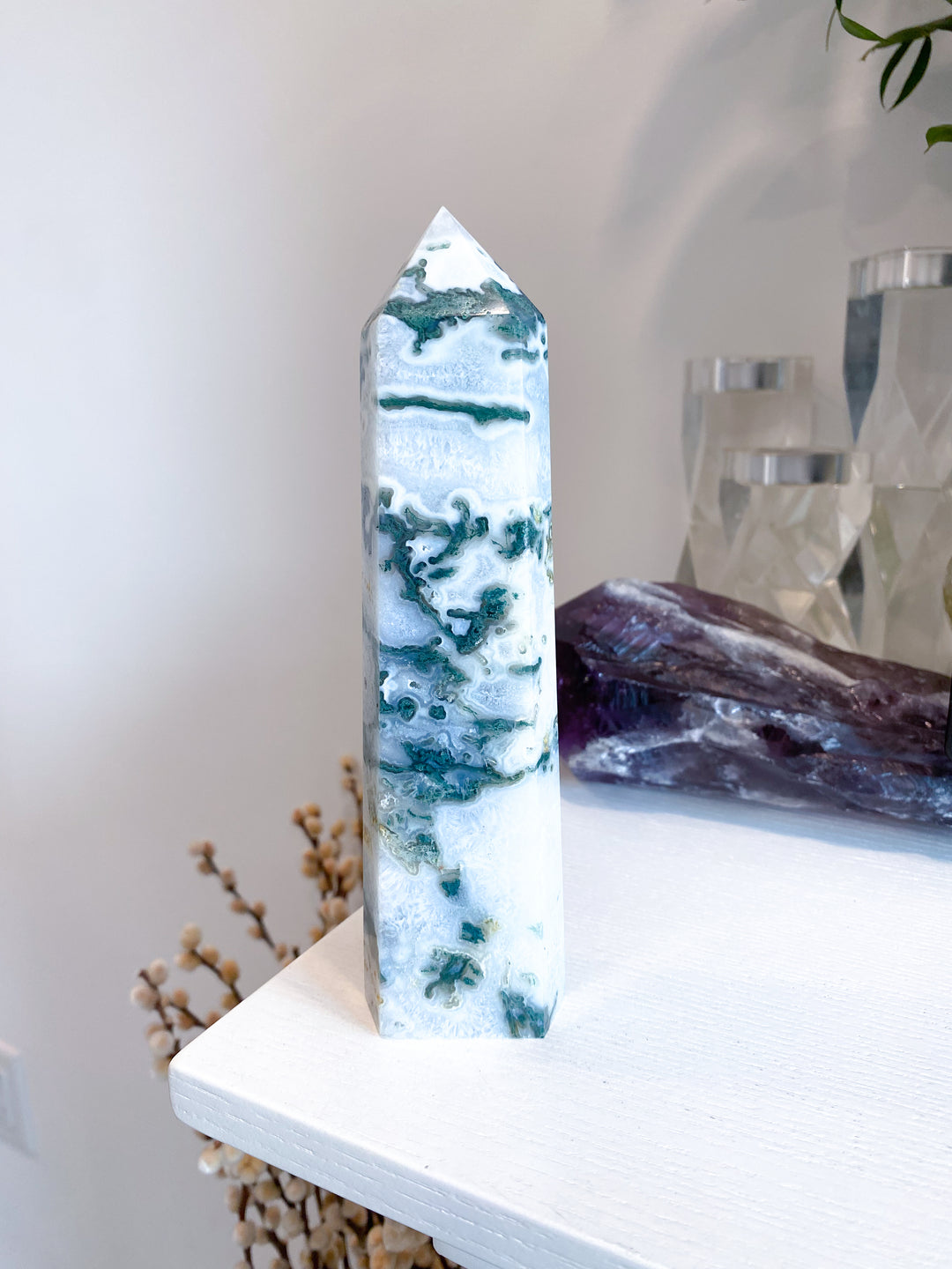 7" Beautiful Moss Agate Tower #2 - Get Exact Item